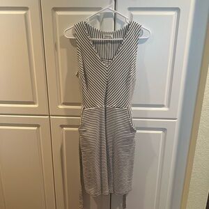 Monteau Black and White Striped Midi Dress